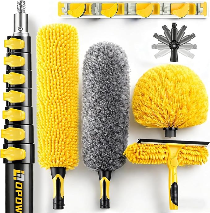 36 Foot High Ceiling Duster Kits with 4.6-30ft Heavy Duty Extension Pole, High Reach Duster for Cleaning,Microfiber Feather Duster,Cobweb Duster,Ceiling Fan Duster,Window Squeegee & Cleaner