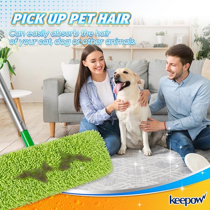 KEEPOW Reusable XL Wet Pads Refills for Swiffer XL Mop Sweeper, 2 Pack | X-Large Dry-sweeping / Wet-mopping Microfiber Cloths for Surface/Hardwood Floor Cleaning