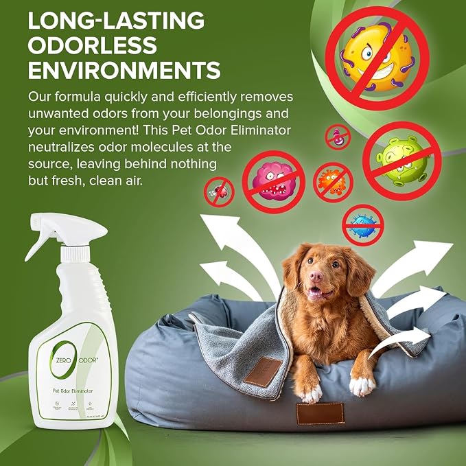 Zero Odor Pet Odor Eliminator, Air and Surface Odor Remover for Carpet, Furniture, and Pet Beds, Trigger Spray, 16 fl oz