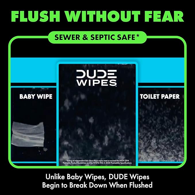 DUDE Wipes MentHOLE XXtreme Flushable Wipes - Menthol Infused Extra-Large Adult Wet Wipes - 1 Pack (48 Count), Travel Pack - Infused with Menthol for a Cooling Sensation - Septic and Sewer Safe