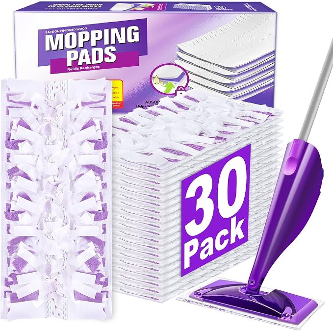 Disposable Mop Pads Refills for Swiffer WetJet Spray Mop - Wet Jet Refill Pads for All Purpose Multi Surface Hardwood Floor Cleaning - Thickened and Super Absorbent - 30 Count
