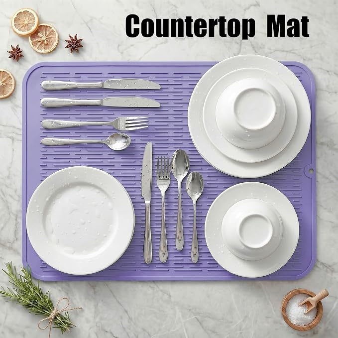 MicoYang Silicone Dish Drying Mat for Multiple Usage,Easy clean,Eco-friendly,Heat-resistant Silicone Mat for Kitchen Counter or Sink,Refrigerator or Drawer Liner Light Purple 2XL 24 inches x 18 inches