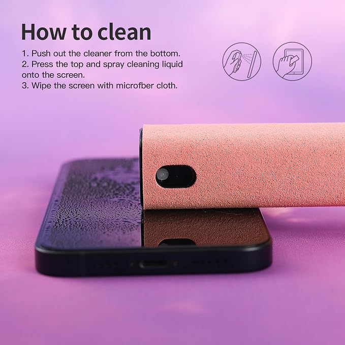 CUIUD Screen Cleaner Kit, Two in One Screen Cleaner Spray and Wipe, Touchscreen Mist Cleaner Spray Bottle for Phone/Laptop/Tablet/TV/Monitor/Car Screens(Pink)