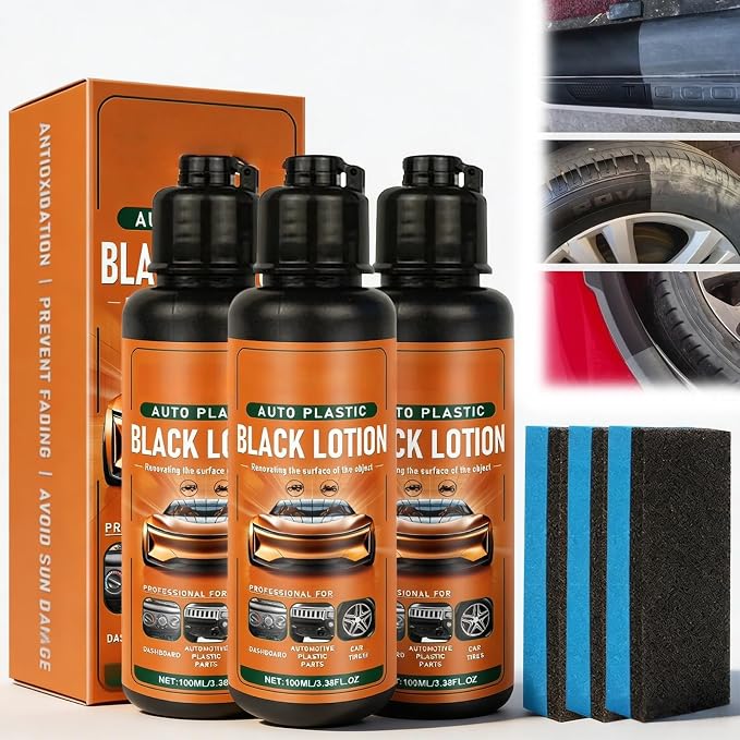 Auto Plastic Black Lotion, 2026 Upgrade Plastic Care for Car Interior, Auto Plastic Black Lotion, Can Restore The Luster of Faded Plastics and Rubbers (3PC)