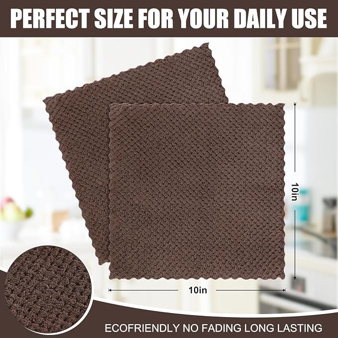 Homaxy 12 Pack Kitchen Dish Cloths, Ultra Soft and Absorbent Dish Towels, Reusable Fast Drying Microfiber Cleaning Cloth, Coral Velvet No-lint Cleaning Rags, 10 x 10 inches, Brown