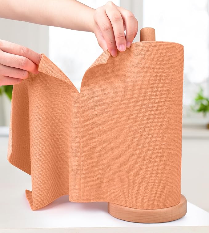 KitchLife Microfiber Cleaning Cloth Roll - Tear-Away Reusable Microfiber Paper Towels, Lint-Free, Washable, 20 Sheets for Kitchen, Car, Dishes, and Sensitive Surfaces (Coral)