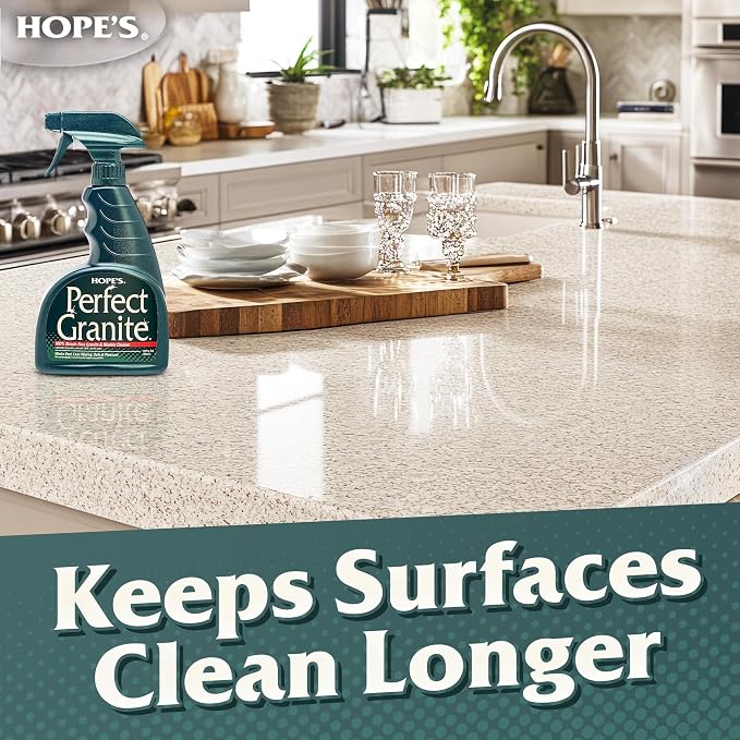 HOPE'S Perfect Granite & Marble Countertop Cleaner, Stain Remover and Polish, Streak-Free, Ammonia-Free, 22 Ounce, 12 Pack
