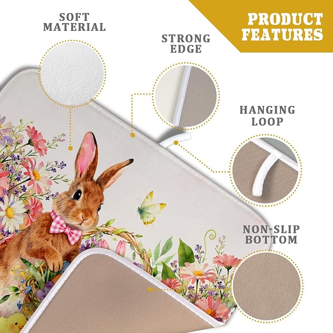 Spring Easter Dish Drying Mat for Kitchen Counter Colorful Egg Holiday Decoration Cloth Dish Mats Small