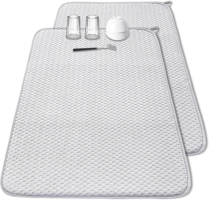 2 Pack Microfiber Dish Drying Mat,30*24 inch Absorbent Dish Drainer Kitchen Counter,Large Size Dish Drying Pad for Countertops,Sinks,Draining Racks(Gray)