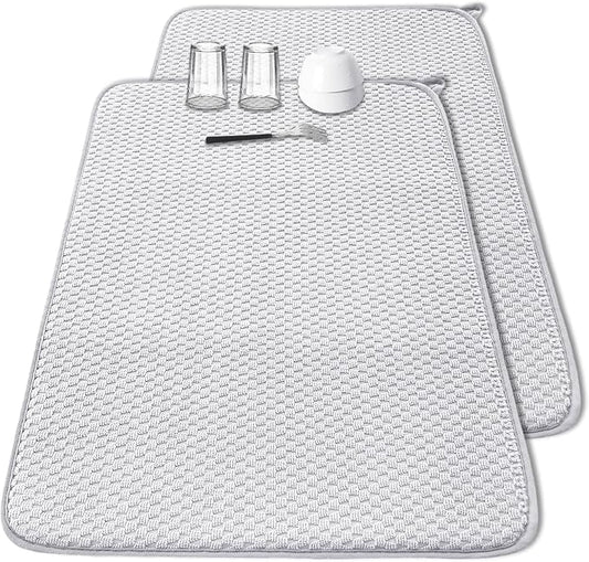 2 Pack Microfiber Dish Drying Mat,30*24 inch Absorbent Dish Drainer Kitchen Counter,Large Size Dish Drying Pad for Countertops,Sinks,Draining Racks(Gray)