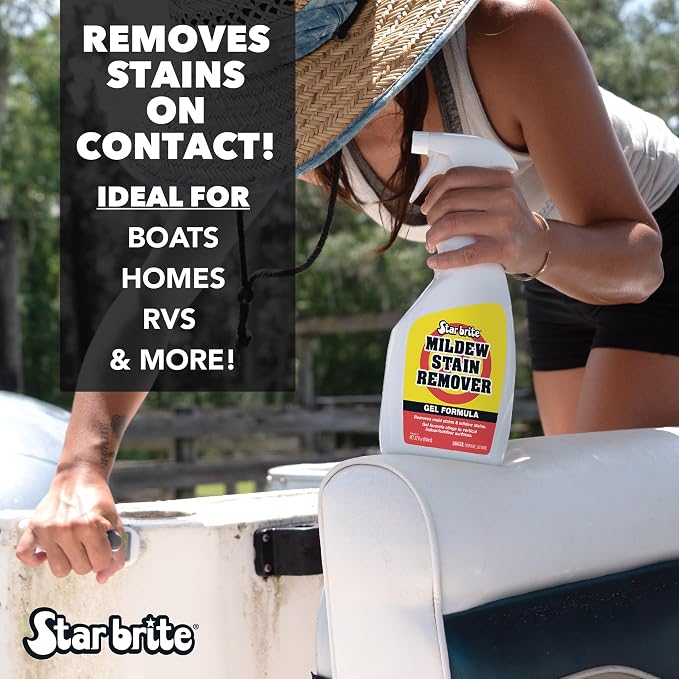 STAR BRITE Mildew Stain Remover Gel Formula for Boats, Vinyl, Tile, Grout, Fabrics & Outdoor Surfaces – Fast-Acting Mold & Mildew Cleaner that Clings to Vertical Areas