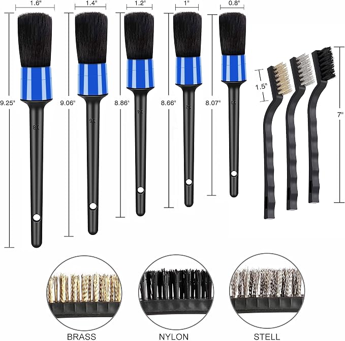 HMPLL 10pcs Detailing Brush Set, Blue | Multi-Purpose Car Detailing Brushes for Cleaning Car Interior, Exterior, Engine, Leather