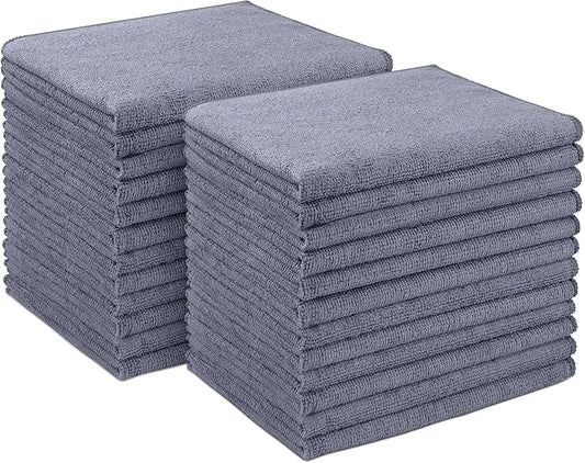 AIDEA Gray Microfiber Cleaning Cloth-24PK, Cleaning Rags 12"x 16" Absorbent | Microfiber Towels for Cars Lint Free, Reusable Microfiber Towels, Kitchen Towel Dusting Cloth, Dish Rags, Bulk Cleaning Towel