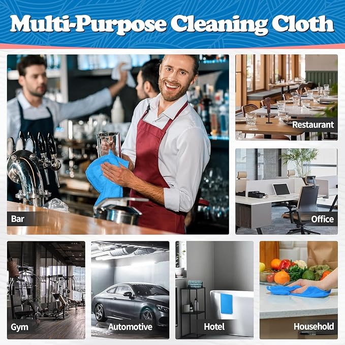 FIXSMITH Microfiber Cleaning Cloth, Shop Towels Bulk, 24 Pack Blue Microfiber Towels for Cars, All-Purpose Absorbent Cleaning Rags, Dust Cloth for Automotive, Mechanic, Garage, Bar, 12 x 11 inch