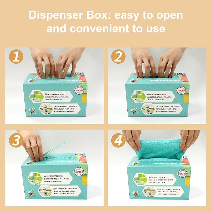 Microfiber Cleaning Cloth, Lint-Free Shop Towels Reusable, Bulk Rags in a Box for Home, Kitchen and Car, 8 Inch x 8 Inch,40 Pack with Box (Blue)