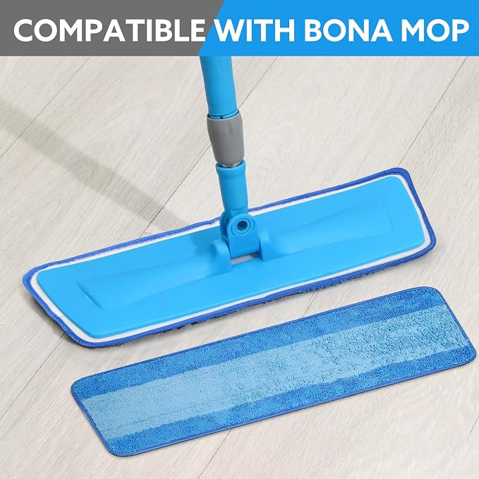 6-Pack 18 Inch Microfiber Mop Pads Refills Compatible with Bona Mop | Reusable & washable mop pad refills, wet & dry use, absorbent, for hardwood and sealed hard floors