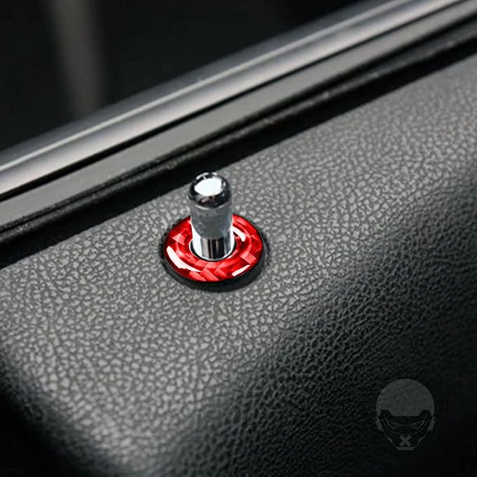 Door Lock Pin Trim Ring Fit for Dodge Charger/Chrysler 300 2011-2023 | Red Real Carbon Fiber|Car Decorations Stickers Decals|Interior Accessories|Thick Overlay|Anti-scratch
