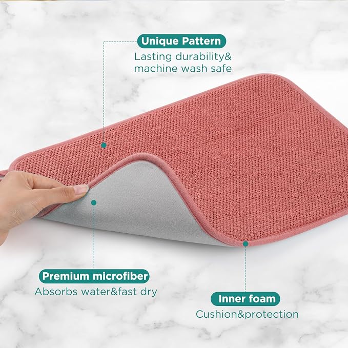 GeeRic Microfiber Dish Drying Mat, Super Absorbent Kitchen Dish Drying Pad, Reversible for Countertop, 15*20 inch Red