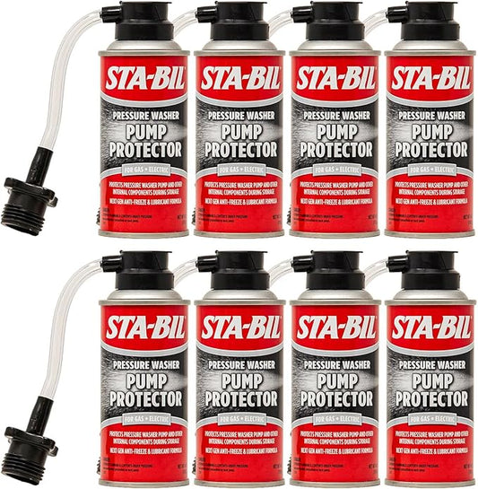 STA-BIL Pump Protector - Protects Pressure Washer Pump and Other Internal Components During Storage - Next Gen Anti-Freeze and Lubricant Formula, 4 oz. (22007-8PK) | Protects pressure washer pumps during storage with antifreeze and lubricant.