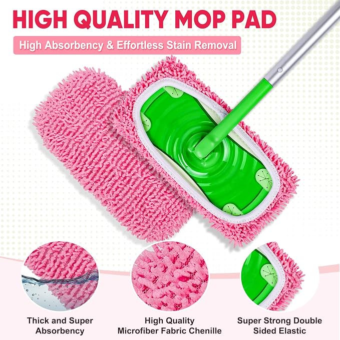 6-Pack Reusable Microfiber Mop Pads Compatible with Swiffer Sweeper, Dry & Wet Sweeping Cloths - Washable Wet Pads Refill for Multi-Surface/Hardwood Floor Cleaning -Pink
