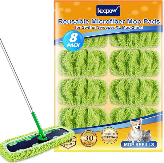 KEEPOW Reusable XL Mop Pads Compatible with Swiffer XL Sweeper, XL Dry Sweeping Cloths, XL Wet Mopping Cloths, Washable Microfiber XL Wet Pads Refills for Surface/Hardwood Floor Cleaning, 8 Pack | XL Dry Sweeping Cloths, XL Wet Mopping Cloths, Washable...