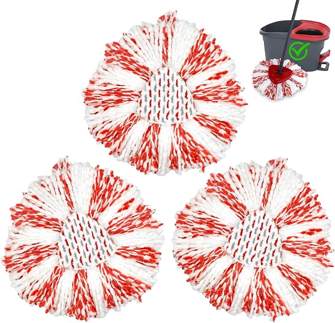 3 Pack Deep Clean Refill Compatible with O Ceda EasyWring Spin Mop & Bucket System Microfiber Mops Heads Refill for Oceda Easywring 1 Tank Spin Mop System, 40% More Cleaning Power, Scrub Pad