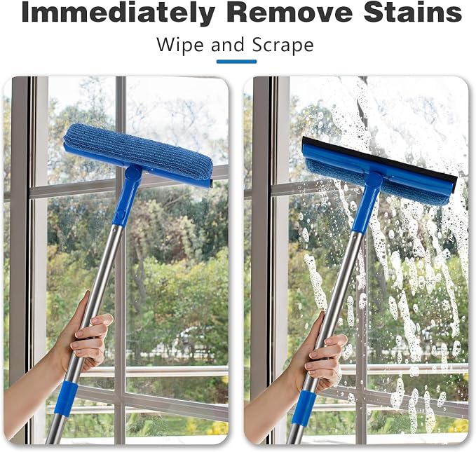 Professional Window Squeegee,2 in 1 Window Cleaner with Long Stainless Steel Handle,Sponge Car Window Squeegee for Gas Station, Glass,Shower (68" Pole)
