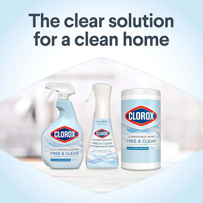Clorox Free & Clear Multi Surface Cleaner, Spray Bottle, Fragrance Free, 32 Fluid Ounces, Pack of 3