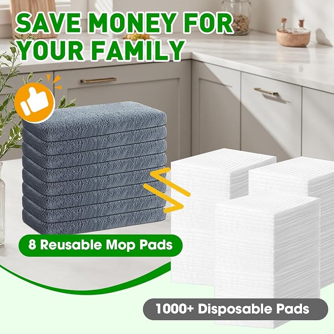 Reusable Mop Pads Compatible with Swiffer Sweeper Mops,Dry Flat mop Cover & Wet Pads Refills,Washable Microfiber Mop Pads for Floor Cleaning(8 Gray)