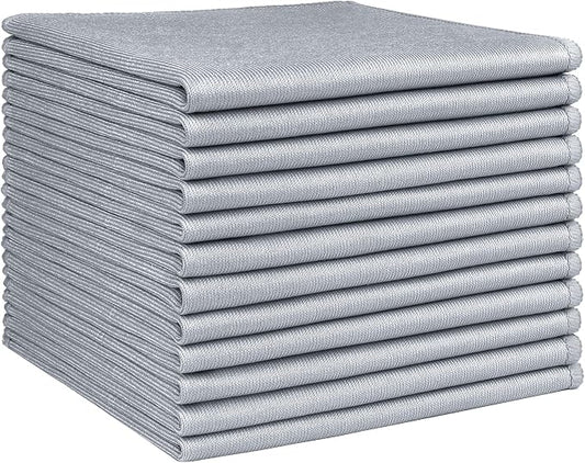 HOMEXCEL Microfiber Glass Cleaning Cloth 12 PK, Lint Free Streak Free, Reusable Magic Cleaning Cloth for Cleaning Windows, Glasses, Mirrors, Screens, Stainless Steel, and More Grey-12”×12”