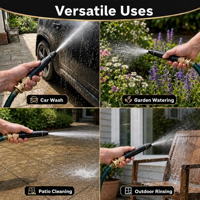 High Pressure Hose Nozzle for Garden Hose, 3/4 in GHT Twist Sprayer | Gaoyashuiqiang Nozzle, direct-fit 3/4" GHT connector, 3 spray modes, leak-resistant brass build for car, patio, yard cleaning