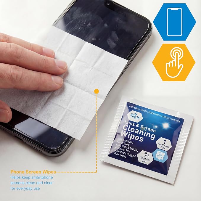 MED PRIDE Lens and Screen Cleaning Wipes for Eyeglasses, Touch Screens, Cameras, Anti-Fog, Scratch-, Anti-Static (100 100 Count (Pack of 1))