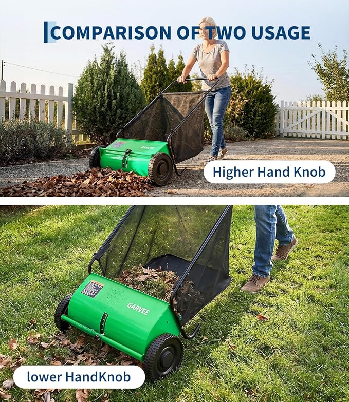 26 Inch Push Lawn Sweeper, Garden Lawn Sweeper Leaf and Grass Collector with 7 Cu.ft Mesh Bag, Adjustable Brush Height and 4 Spinning PP Brushes, Yard Sweeper for Leaves Grass Cleanup | with 7 Cu.ft Mesh Bag, Adjustable Brush Height and 4 Spinning PP B...
