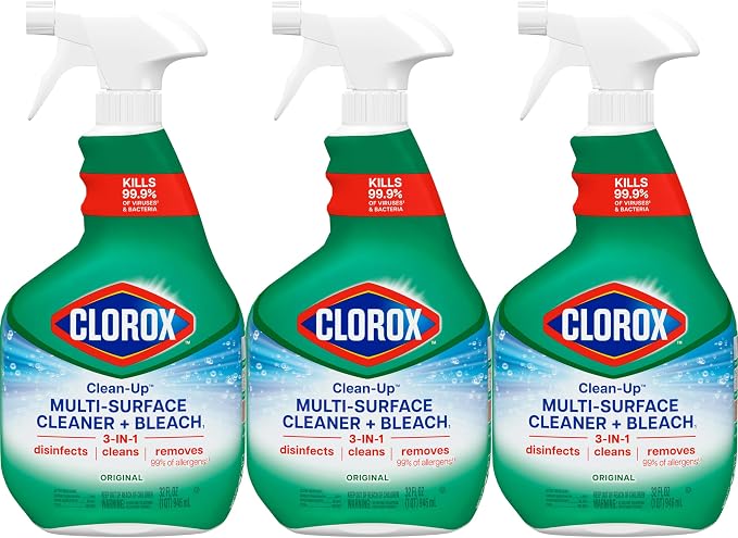 Clorox Clean-Up Multi-Surface Cleaner with Bleach, Original, Spray Bottle, Cleans Dirt and Grime Off Most Surfaces and Countertops, Kills 99.9 Percent of Viruses and Bacteria, 32 fl. oz., Pack of 3