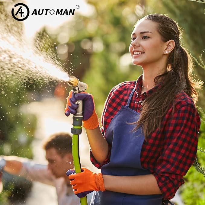 AUTOMAN Garden Hose Nozzle Sprayer - High Pressure 100% Metal Water Spray Nozzle With 4 Patterns - Heavy Duty for Watering Plants, Lawns, Washing Cars & Pets