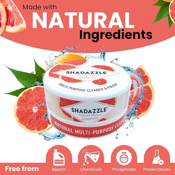 Shadazzle Natural All Purpose Cleaner and Polish, 1 Pack Grapefruit Scent | Clean & Polish Surfaces, All Natural Ingredients, Easy to Rinse, For Kitchen, Bathroom, Tiles, Glass, Sink, Stainless Steel