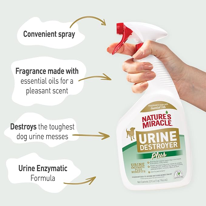 Nature's Miracle Dog Urine Destroyer Plus, Enzymatic Cleaner, 32 oz | Destroys the Toughest Dog Urine Stains, For Use on Multiple Surfaces, Safe For Pets and Home*, Fresh Scent