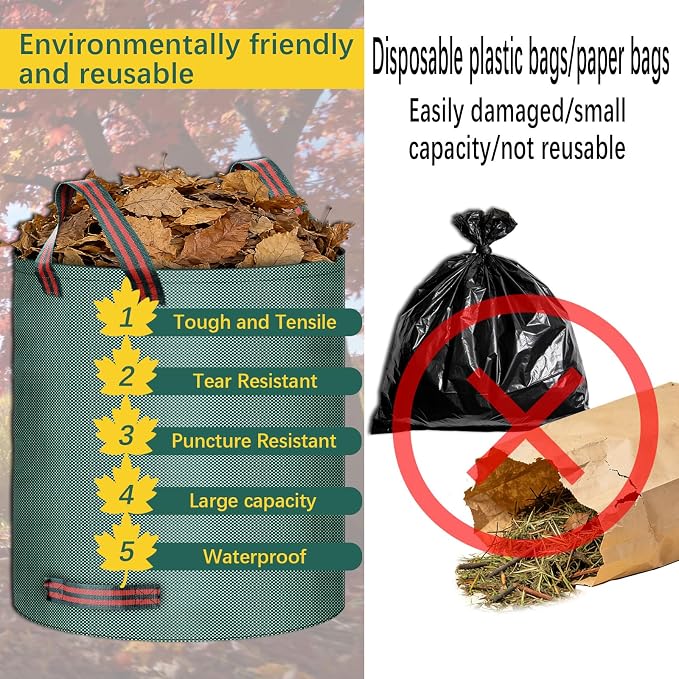 72 Gallon weed bag extra large lawn and leaf bags lawn bags leaf bags reusable,It can be used to Cleaning fallen leaves, weeds, and yard trash, store outdoor toys and camping supplies, or for moving