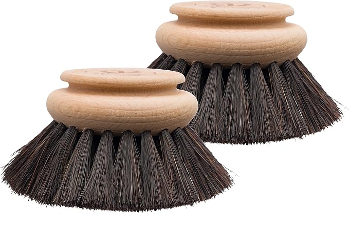 Redecker Dish Brush Replacement Heads, Horsehair, 2 Inch Round, 2 Pack – Soft Wooden Brush Refills for Glassware & Delicate Surfaces, Made in Germany