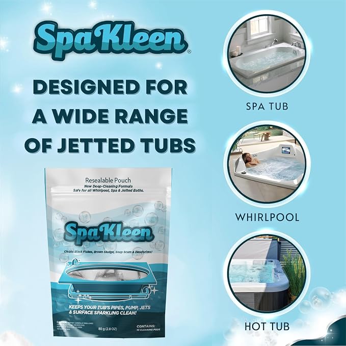 Jetted Tub Cleaner for Whirlpool and Jacuzzi, Unscented Septic Safe Powder, Removes Biofilm Buildup Sludge Soap Scum and Black Flakes, Fast 15-Minute Action, Made in USA