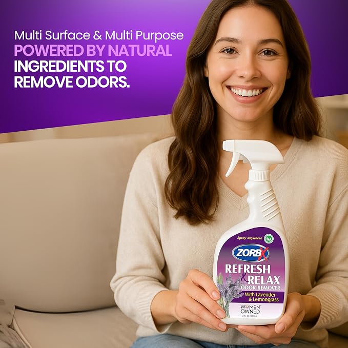 ZORBX Lavender & Lemongrass Spray, 24 Oz - All-Purpose Deodorizer, Refreshes Fabric, Removes Strong Odors, Perfect for Home, Car, Gym, Laundry | All-Purpose Air Freshener/Deodorizer & Fabric Spray for Home, Car, Gym, Laundry, Shoes & Carpet Deodorizing