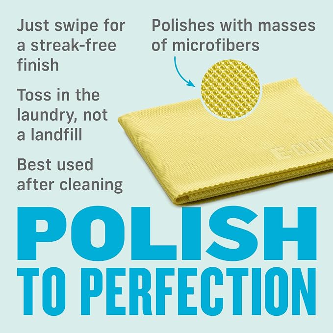 E-Cloth Glass & Polishing Cloths, Premium Microfiber Glass Cleaner, Great for Windows, Glass and Mirrors, Washable and Reusable, 100 Wash Guarantee, Assorted Colors, 1 Pack