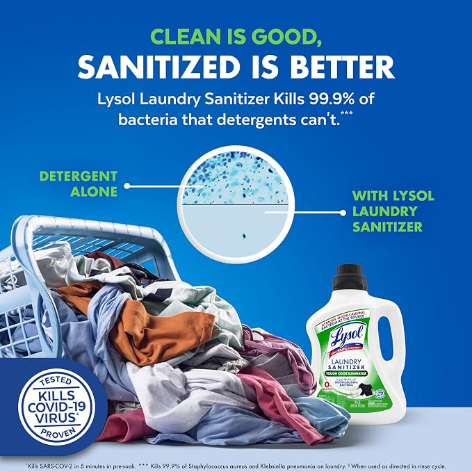 Lysol Tough Odor Eliminator Laundry Sanitizer Additive, Sanitizing Liquid for Gym Clothes and Activewear, 0% Bleach, Eliminates Odor Causing Bacteria, 90oz
