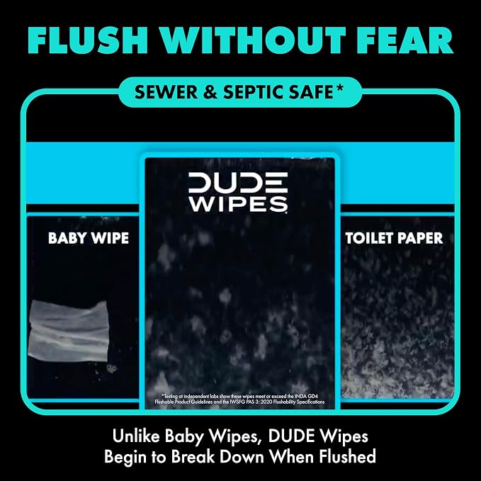 DUDE Wipes On-The-Go Mint Chill Travel Wipes - 30 Count (Individually Wrapped) - Extra-Large Adult Flushable Wipes - Infused with Tea Tree Oil, Vitamin E, and Aloe - Septic and Sewer Safe