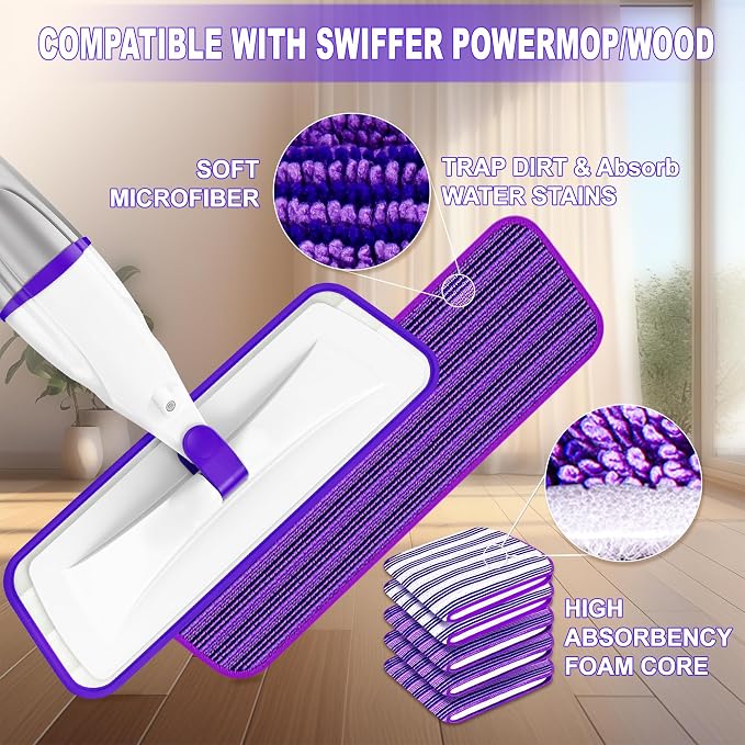 Spray Mops for Floor Cleaning: Wet Mops Refillable Floor Mop with Sprayer | 5 Microfiber Washable Pads for Swiffer Power Mop, Dust Dry Mop Multi-purpose, for Hardwood Tile Wood Laminate Vinyl Marble