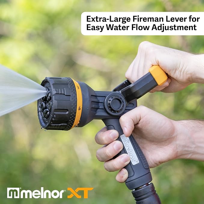 Melnor 65157AMZ Torrent 7-Pattern Hose Nozzle, High-Flow Spray with Metal Core and Flow Control Lever, Heavy-Duty Water Nozzle for Cleaning and Watering, Black, Orange