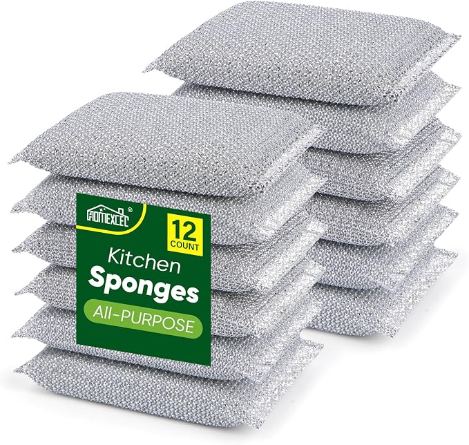 HOMEXCEL All-Purpose Sponge Pads 12PK, Non-Scratch Dish Sponges Safe for Non-Stick Cookware, Pots & Pans, Ideal Cleaning Dish Scrubber Pads for Kitchen, Bathroom and Household