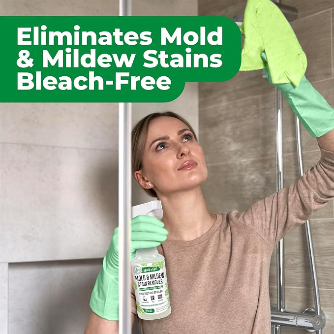 Mighty Mint Mold & Mildew Stain Remover Spray, Rapid Clean for Bathroom, Kitchen, Hard Water, Outdoors, Natural Peppermint Scent, 16oz