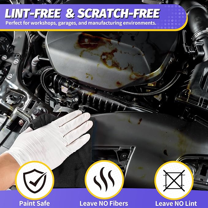 Microfiber Cleaning Cloth, 150 Pack Black Cleaning Rags Microfiber Towel Bulk Absorbent Lint-Free Wash Cloths, All-Purpose Towels for Cars, Shop, Automotive, Garage, Home & Kitchen