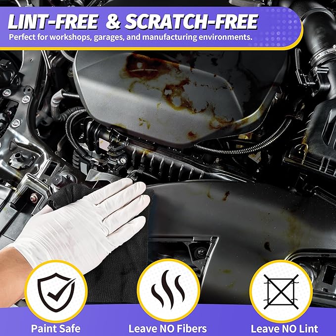 Microfiber Cleaning Cloth, 100 Pack Black Cleaning Rags Microfiber Towel Bulk Absorbent Lint-Free Wash Cloths, All-Purpose Towels for Cars, Shop, Automotive, Garage, Home & Kitchen